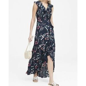 Floral ruffle wrap asymmetrical hem maxi dress